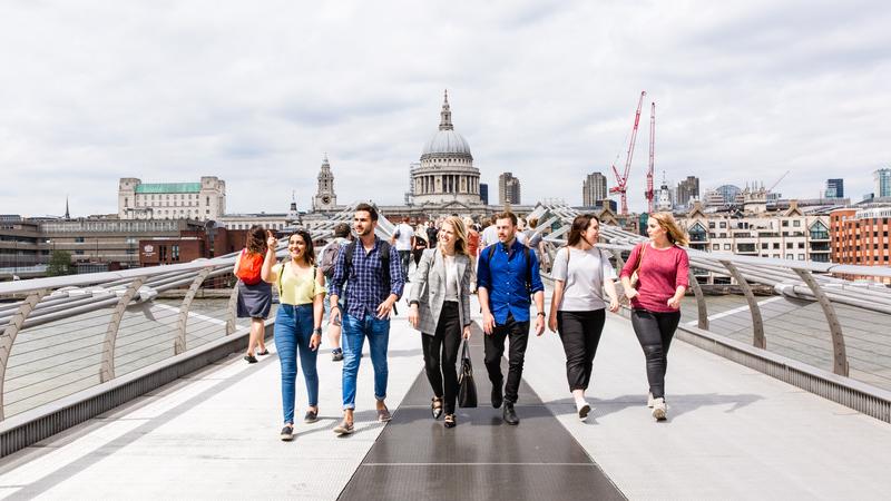 Students on a London bridge