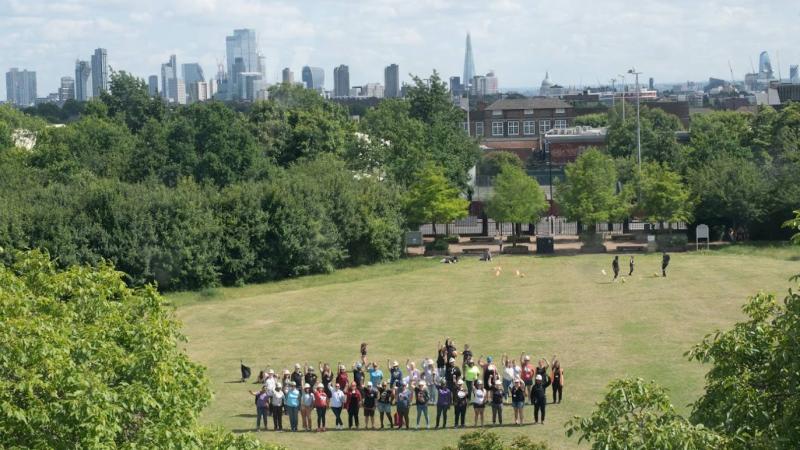 Photo of Tradeswomen Building Bridges delegates taken from the clock photo.