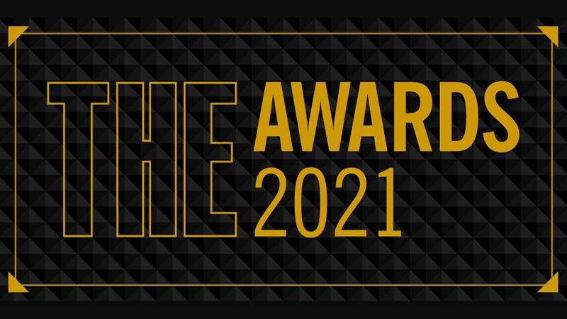 Black and gold logo for THE Awards 2021