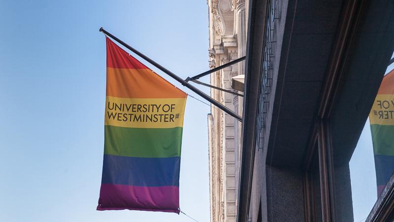 Rainbow flag at the University of Westminster Regent campus