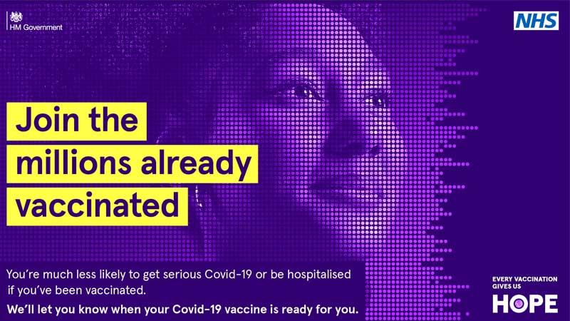 Woman's face with text join the millions already vaccinated