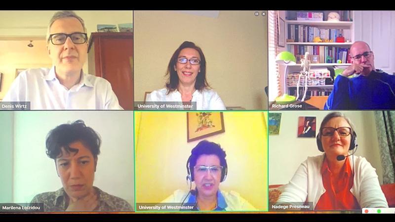 Screenshot of academics on video call during virtual cancer symposium