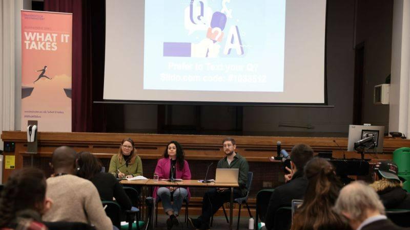 Photo of panelists speaking at the What it Takes to Cope with Loneliness event