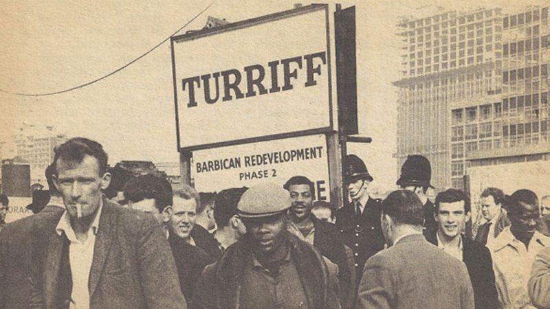 Workers on the barbican redevelopment project