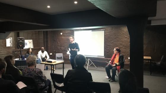 Matt Morrison delivering a speech