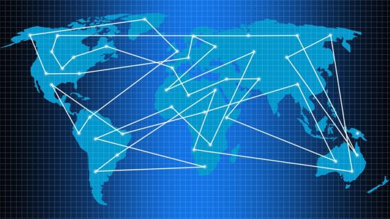 Map graphic of connections between countries around the world