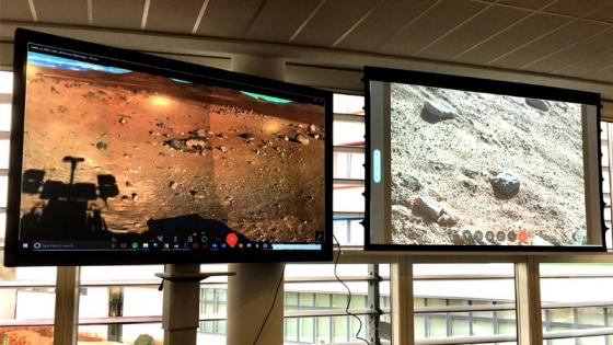 Digital screens with images of Mars