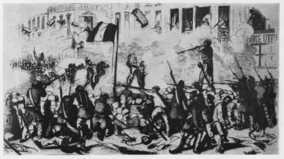 Illustration of the defenders of the barricades in Paris, 1848