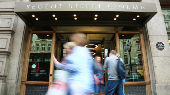 The entrance of Regent Street Cinema with people walking past
