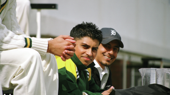 Students playing cricket