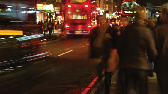 Buses and people in London