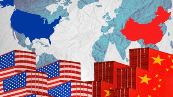 China Us trade war flags collage