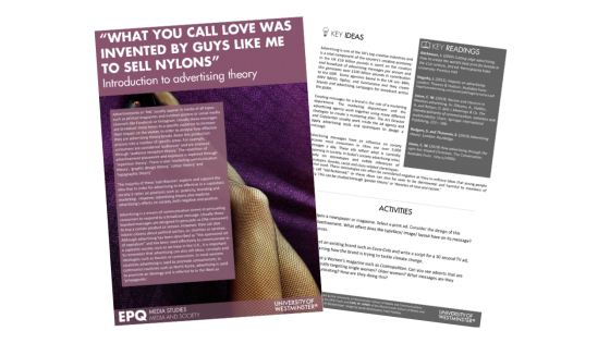 Print-out of Introduction to advertising theory EPQ activity card
