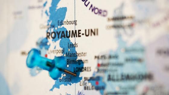 Map with a pin in it in the location of London