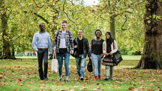 Students walking in a park