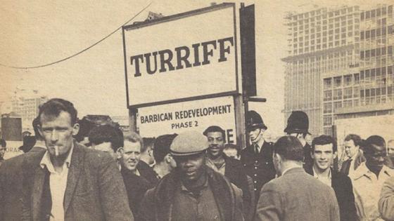 Workers on the barbican redevelopment project